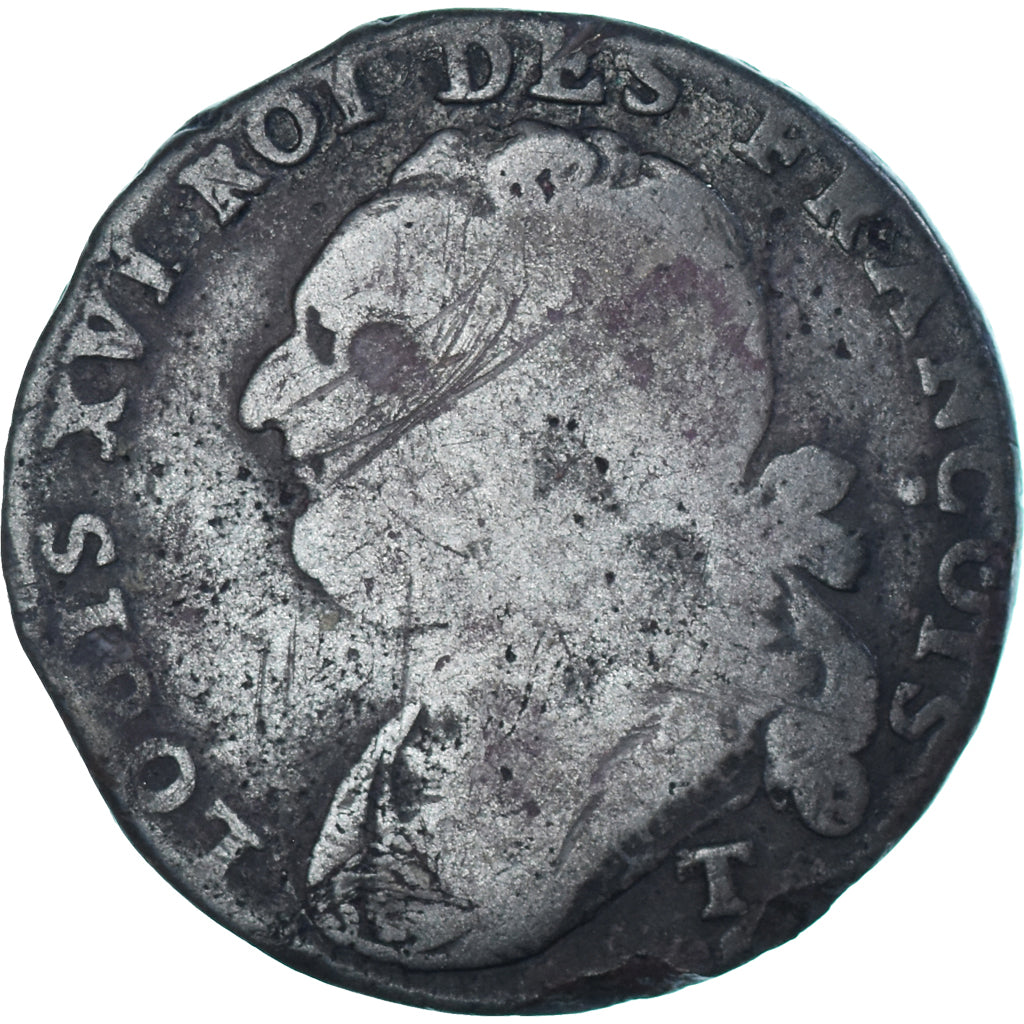 França, Louis XVI, 12 Deniers, 1792⸱4, Nantes, Métal de cloche, VF(20-25)