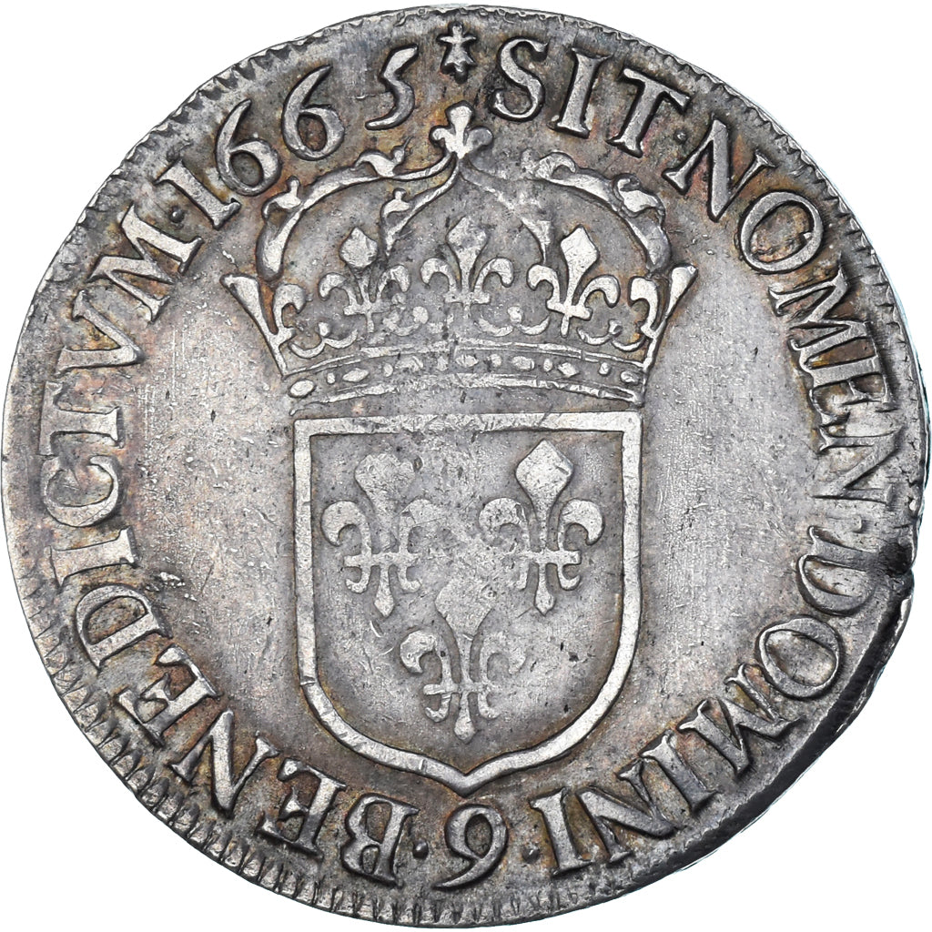 Frankrijk, Louis XIV, Écu au portrait apollinien, 1665, Rennes, Zilver, ZF