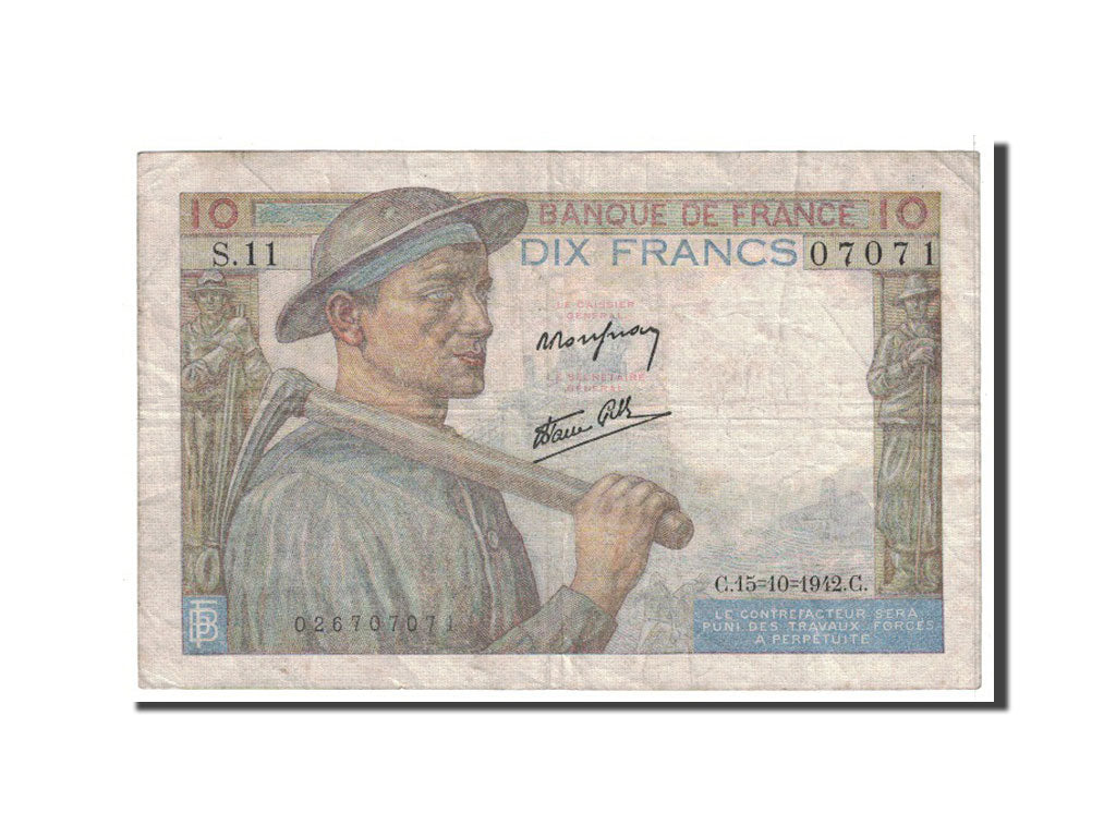 Banknote, France, 10 Francs, 1942, 1942-10-15, EF(40-45), KM:99c