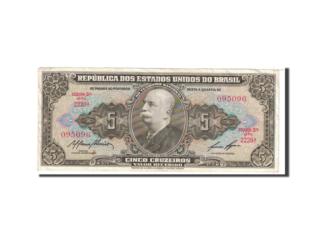 Banknote, Brazil, 5 Cruzeiros, 1953, Undated, KM:158e, AU(50-53)