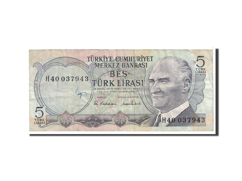 Banknote, Turkey, 5 Lira, 1970, Undated, KM:185, EF(40-45)