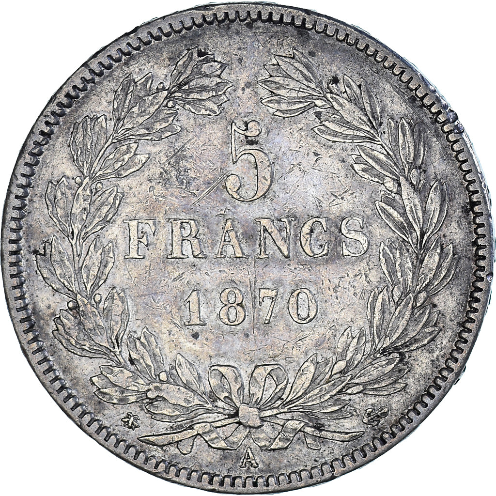 Moneta, Francia, Cérès, 5 Francs, 1870, Paris, Différent Ancre, BB+, Argento