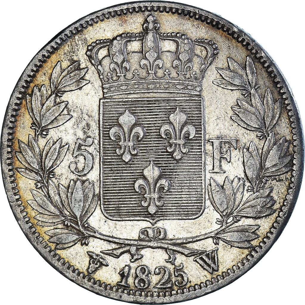 Moneda, Francia, Charles X, 5 Francs, 1825, Lille, MBC+, Plata, KM:720.13