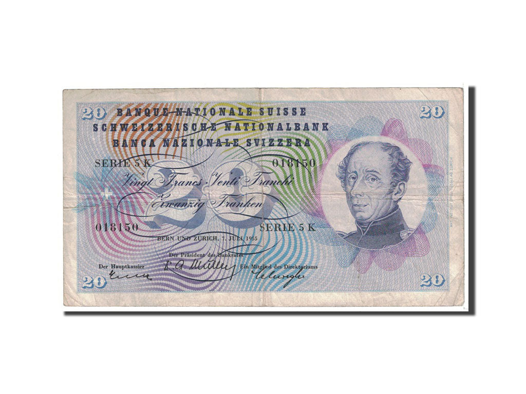 Geldschein, Schweiz, 20 Franken, 1955, 1955-07-07, KM:46b, S+
