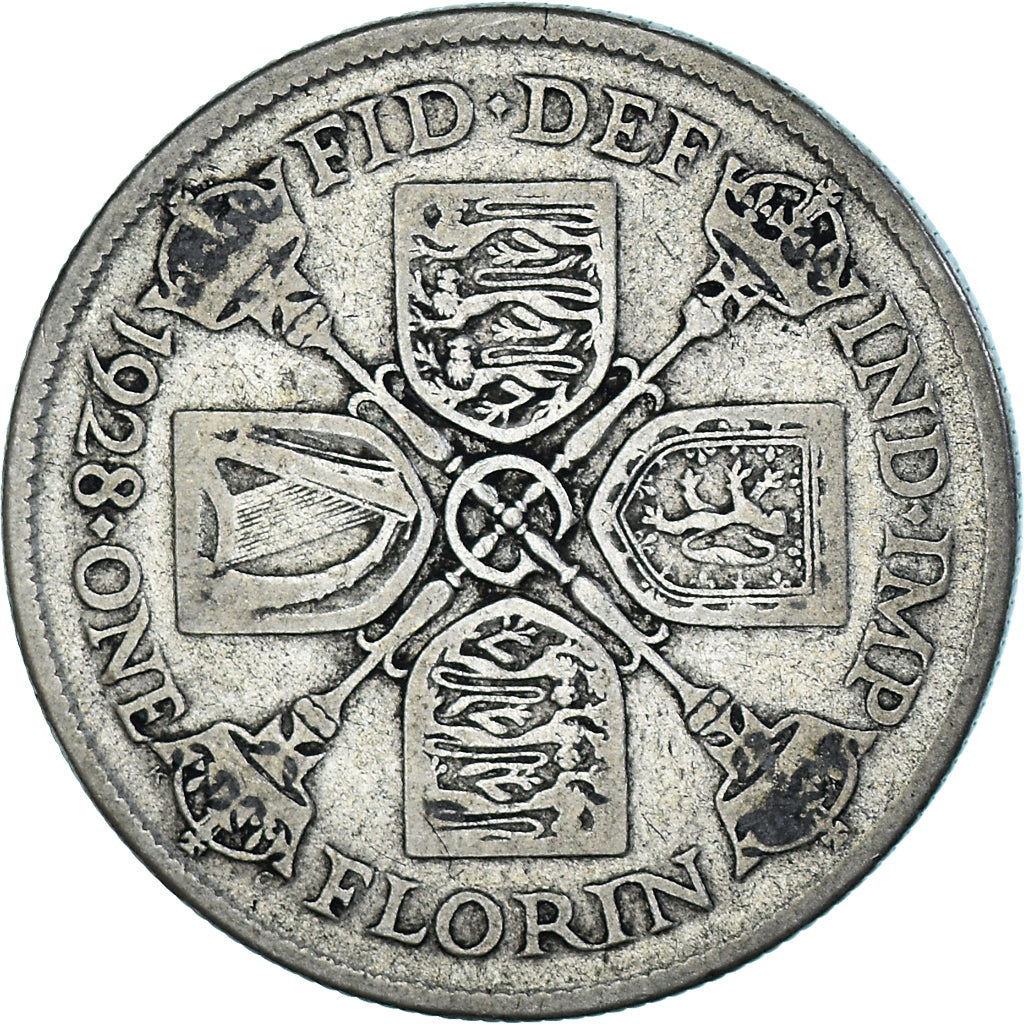 Moneda, Gran Bretaña, George V, Florin, Two Shillings, 1928, BC+, Plata