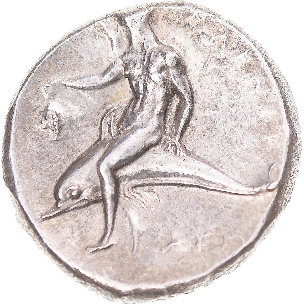 Moneta, Calabria, Nomos, ca. 302-280 BC, Tarentum, AU(55-58), Srebro, HN