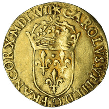 França, Charles IX, Écu d'or au soleil, 1567, La Rochelle, Dourado, VF(30-35)