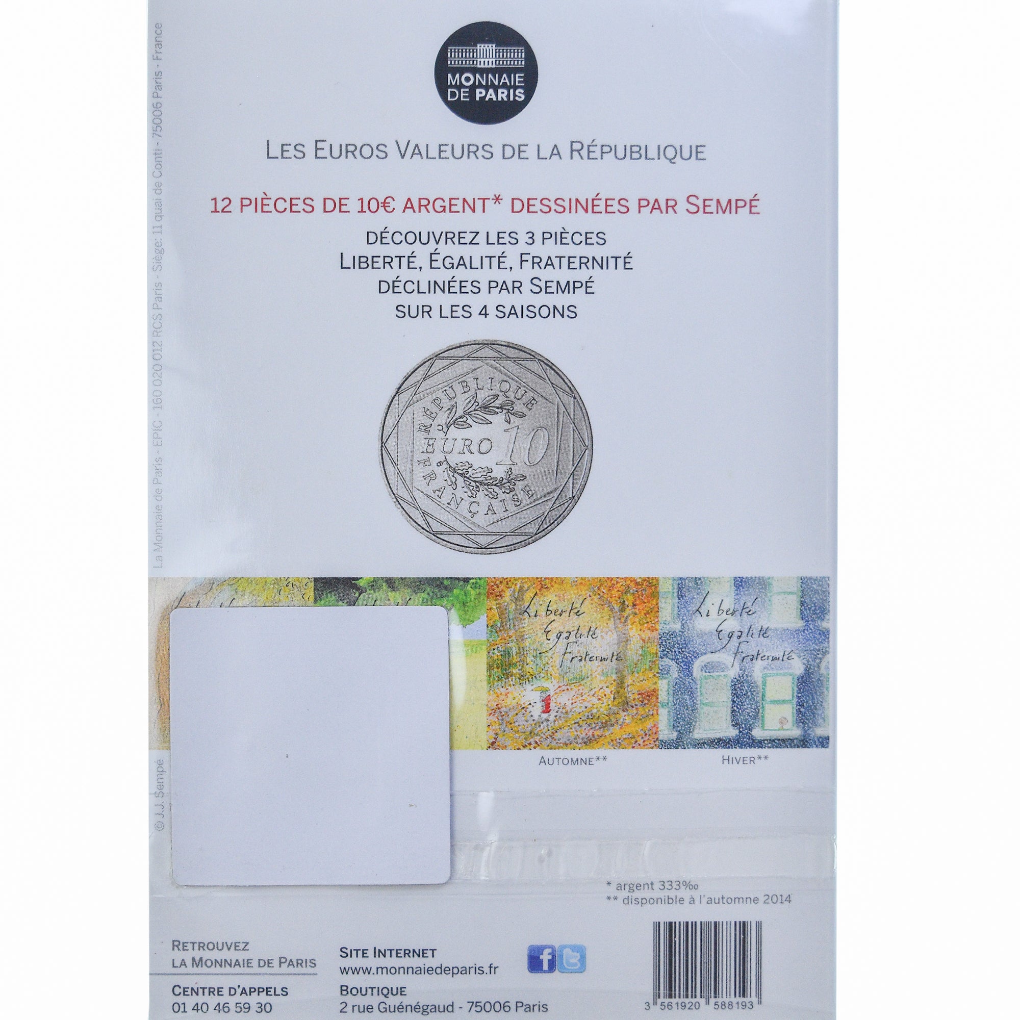 France, 10 Euro, Sempé - Printemps - Égalité, 2014, Monnaie de Paris, FDC