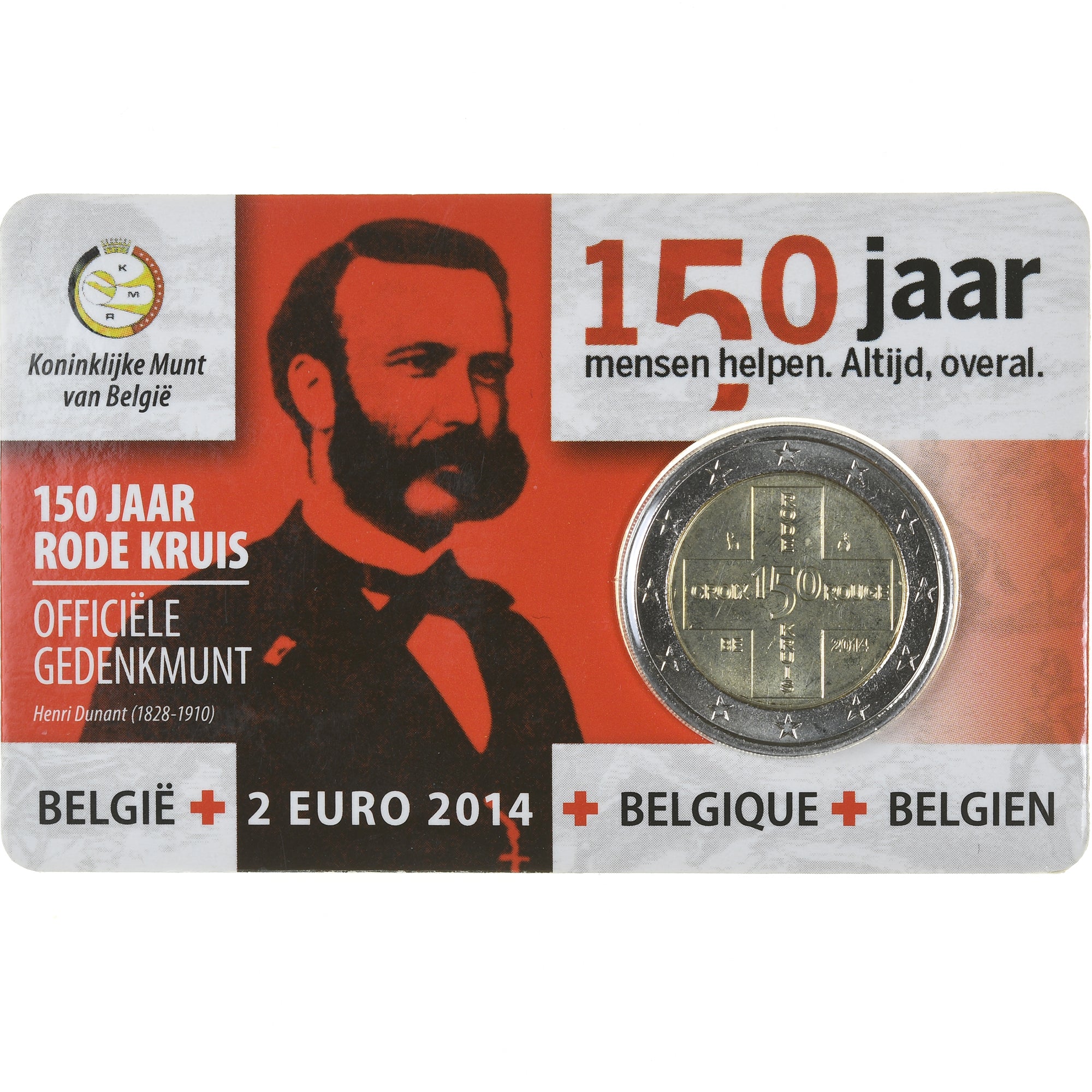 Belgien, 2 Euro, 150 ans de la Croix Rouge, 2014, Royal Belgium Mint, Coin Card.