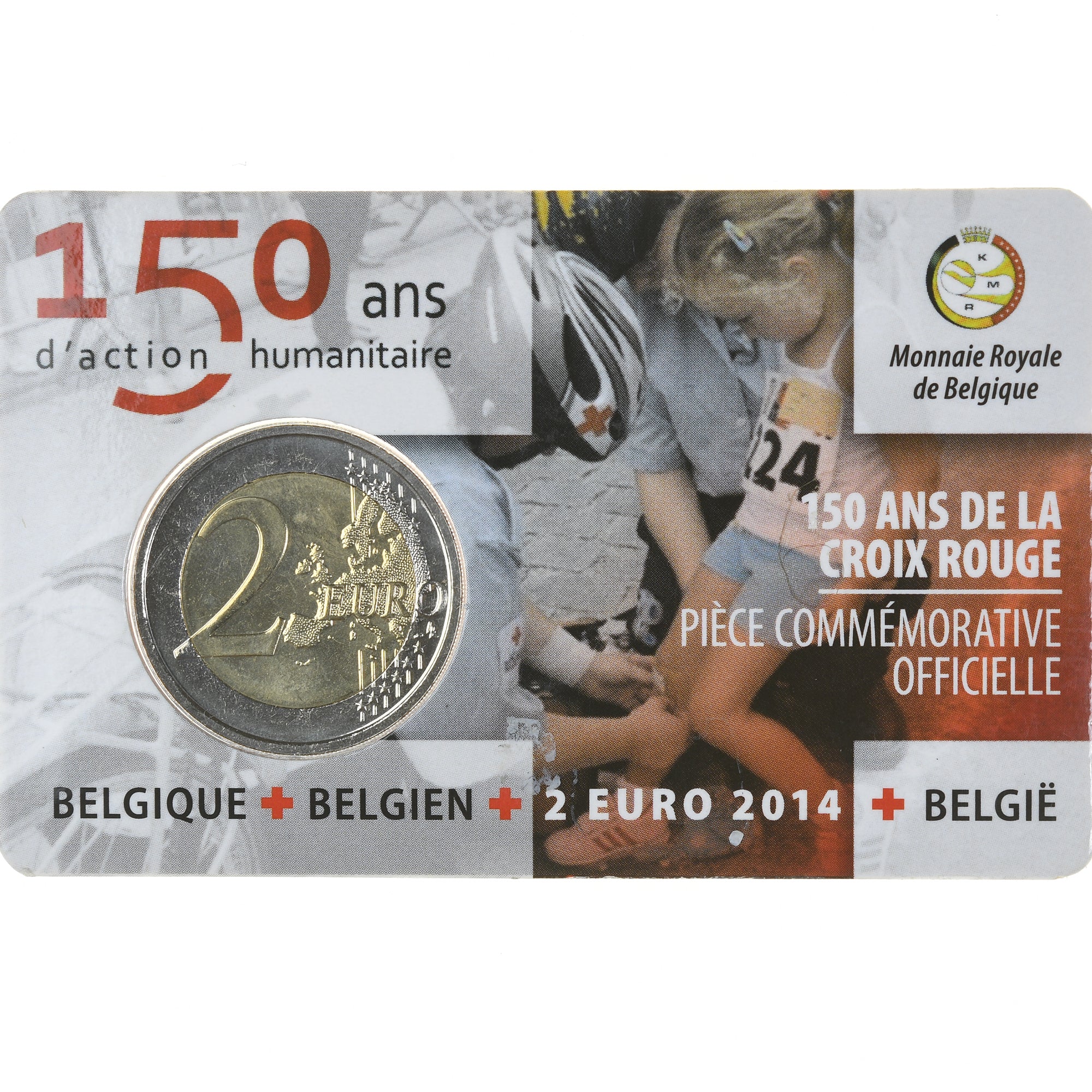 Belgien, 2 Euro, 150 ans de la Croix Rouge, 2014, Royal Belgium Mint, Coin Card.