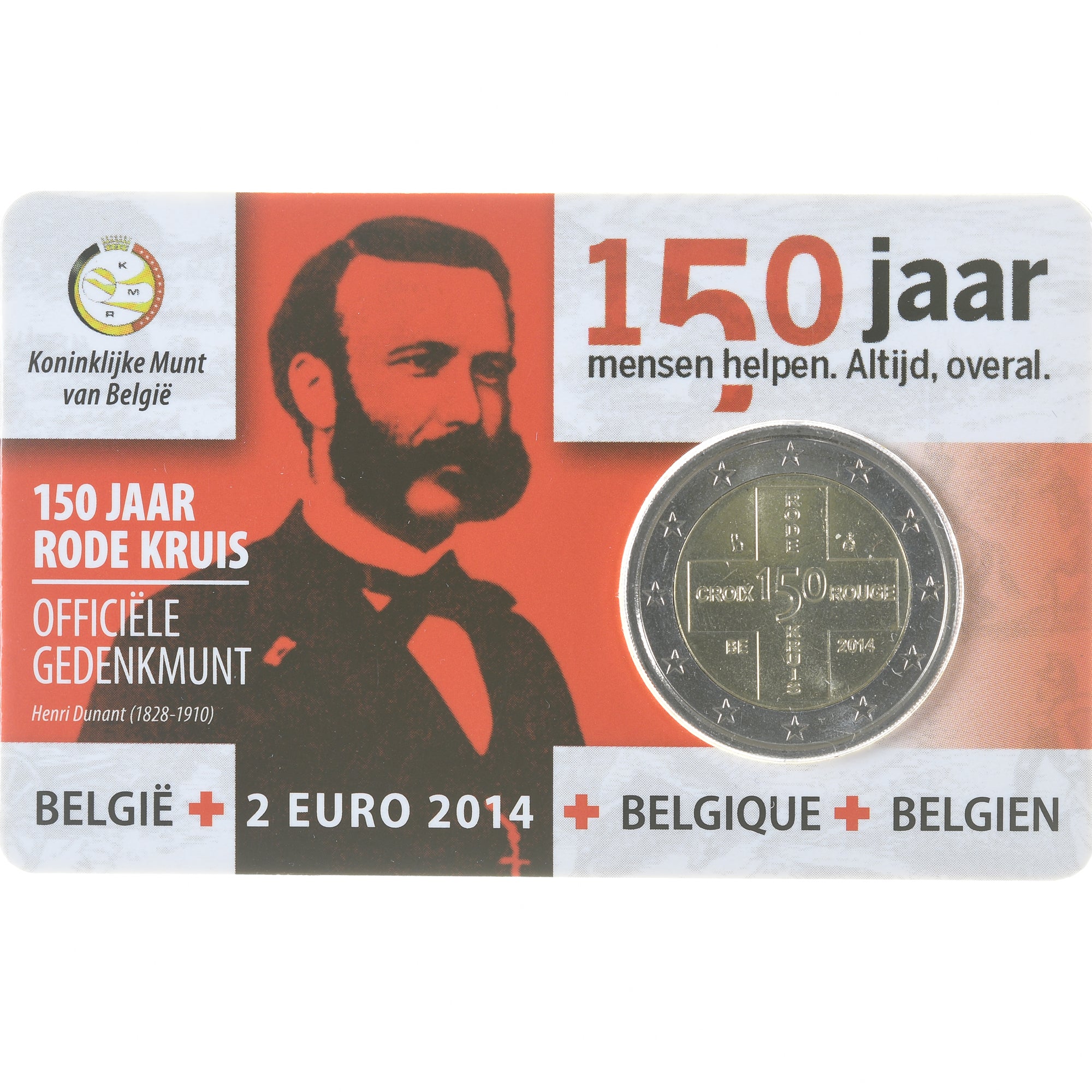 Belgium, 2 Euro, 150 ans de la Croix Rouge, 2014, Royal Belgium Mint, Coin Card.