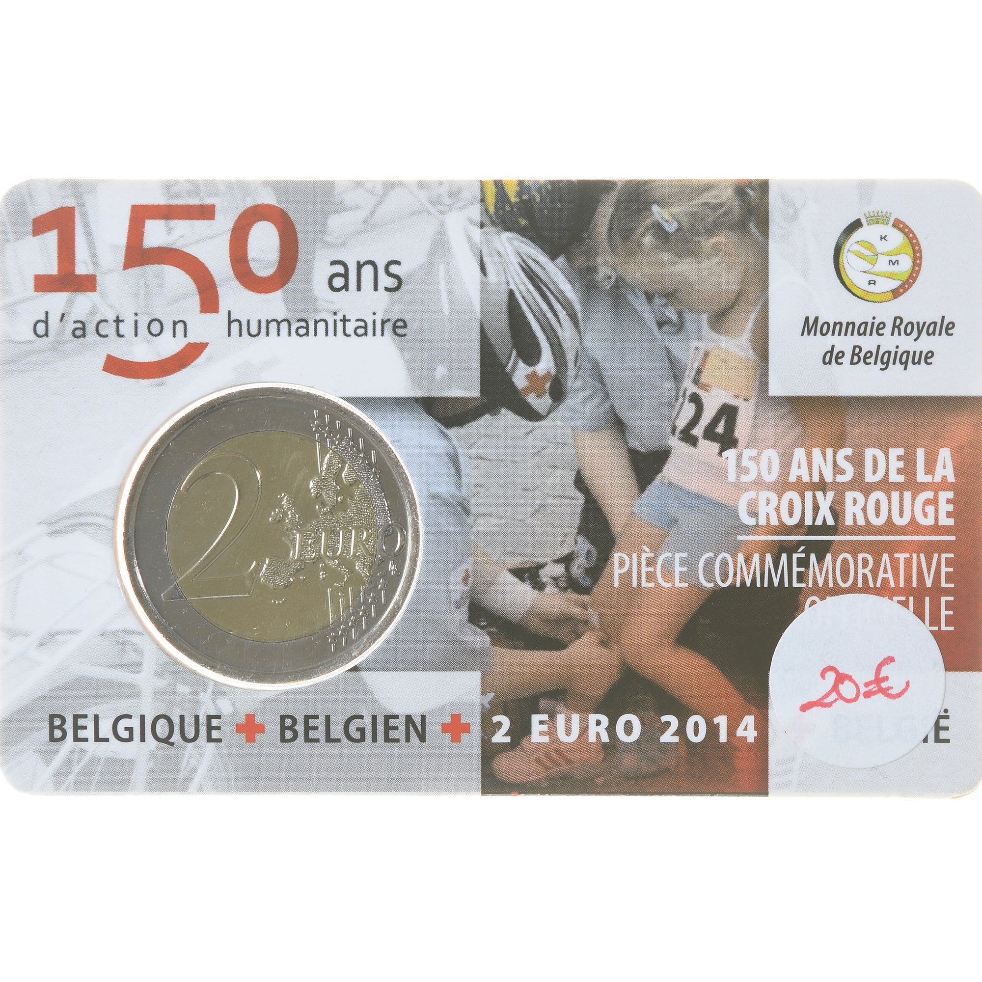 België, 2 Euro, 150 ans de la Croix Rouge, 2014, Royal Belgium Mint, Coin Card.