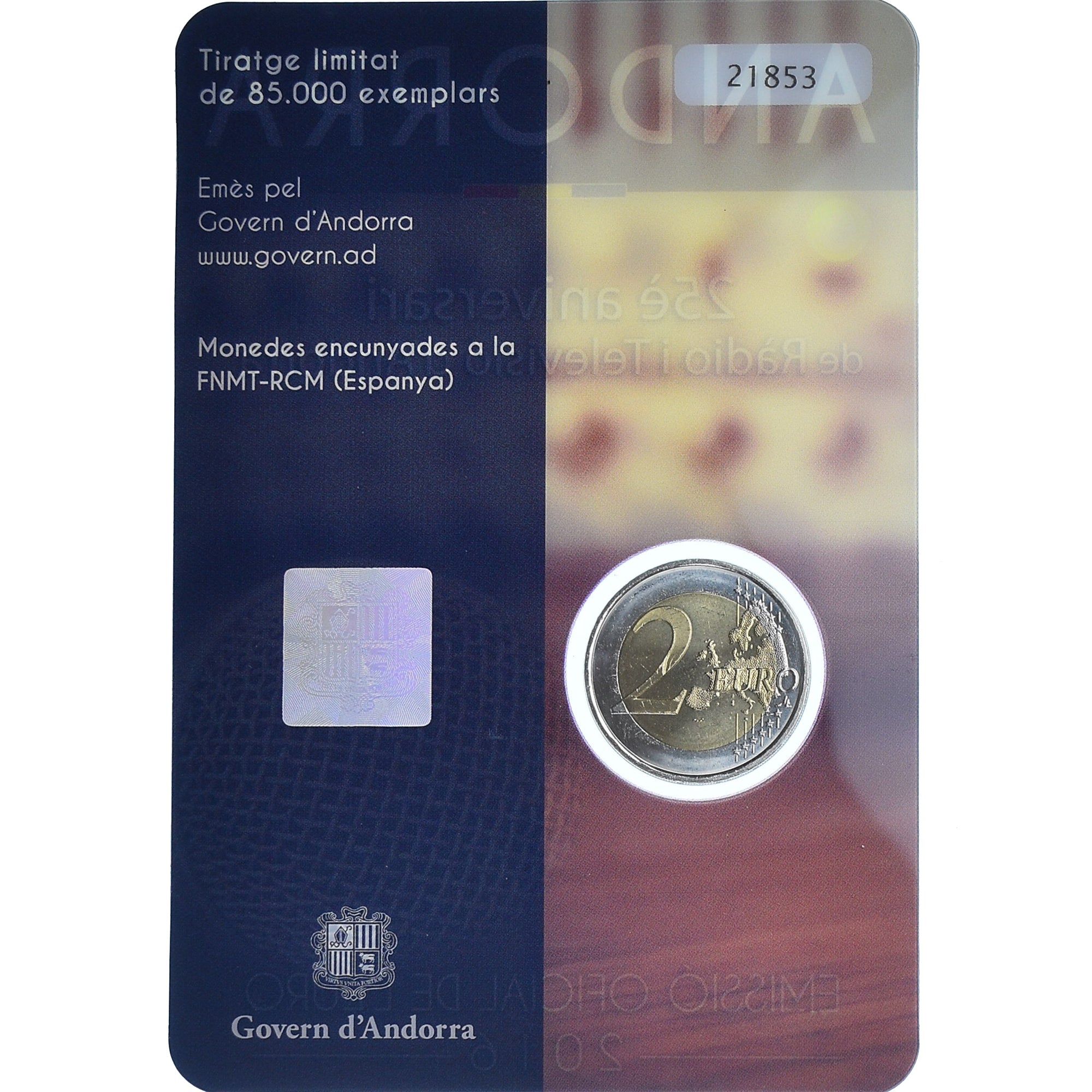Andorra, 2 Euro, 25ème anniversaire de la radio-télé, 2016, MS(65-70)