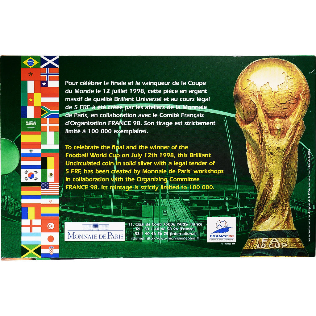 Coin, France, Finale de la Coupe du Monde 1998, 5 Francs, 1998, FDC, MS(65-70)