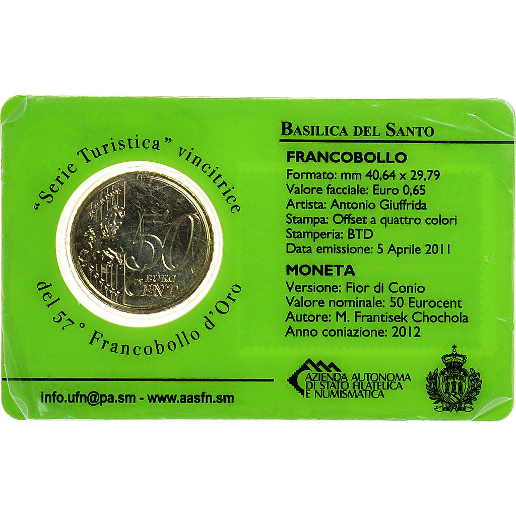 San Marino, 50 Euro Cent, Basilica del Santo, 2012, Rome, Coin card.FDC, FDC