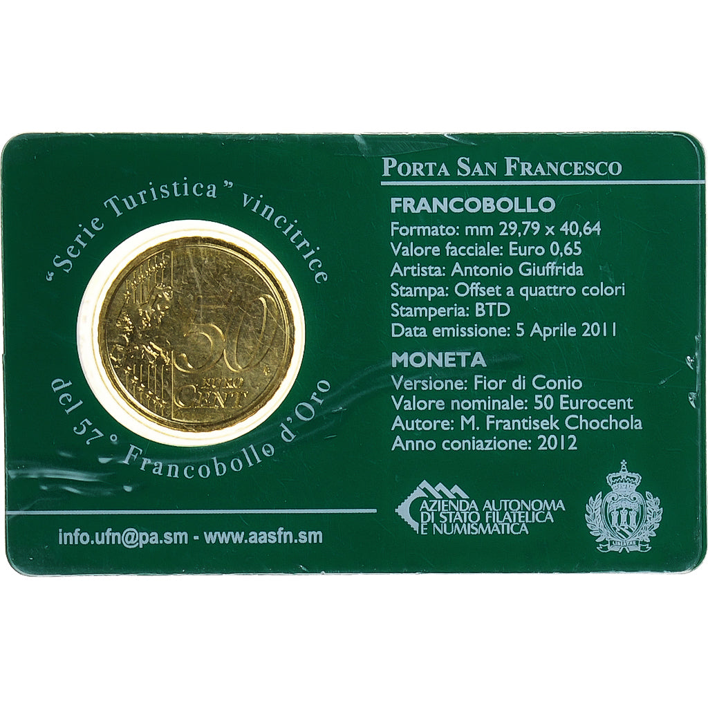 San Marino, 50 Euro Cent, Porta San Francesco, 2012, Rome, Coin card.FDC, STGL