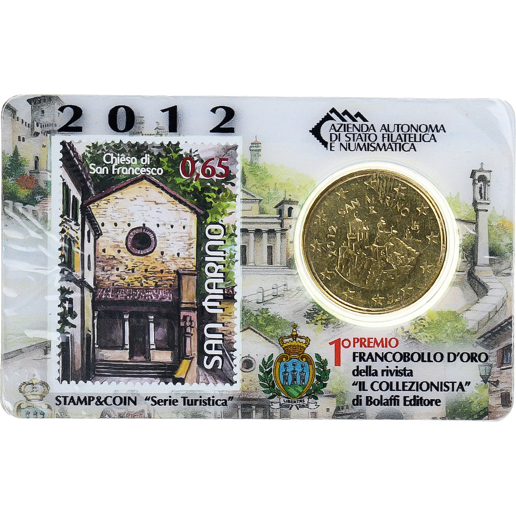 San Marino, 50 Euro Cent, Chiesa di San Francesco, 2012, Rome, Coin card.FDC