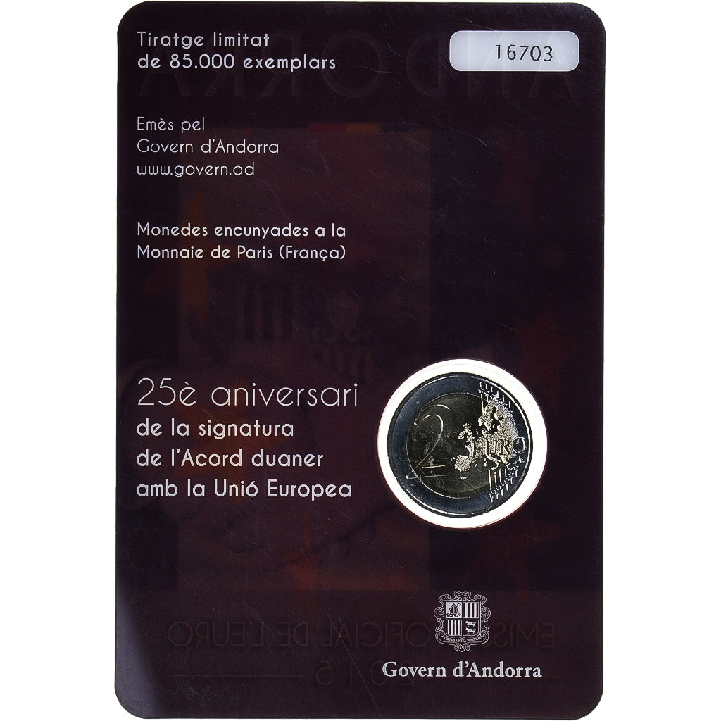 Andorra, 2 Euro, Accord Douanier avec l'UE, 2015, Coin card, STGL, Bi-Metallic