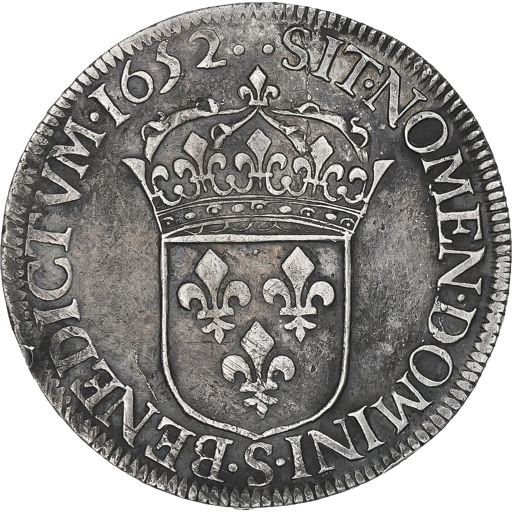 Frankrijk, Louis XIV, Écu à la mèche longue, 1652, Troyes, ZF+, Zilver