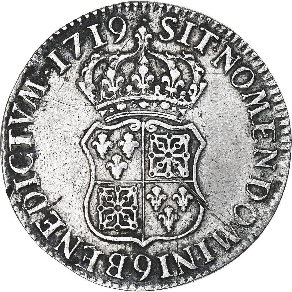 Frankrijk, Louis XV, Écu de France-Navarre, 1719, Rennes, ZF, Zilver