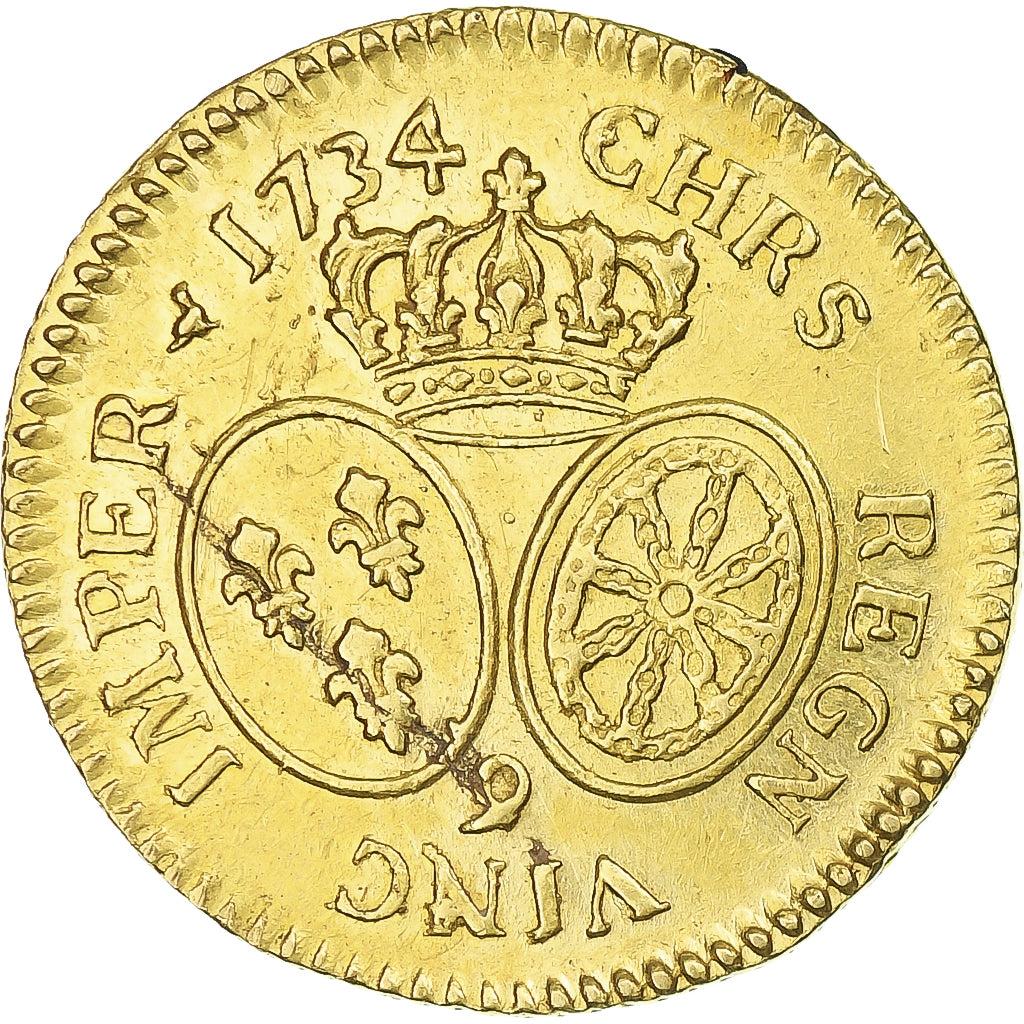 Francia, Louis XV, Louis d'or aux lunettes, 1734, Rennes, Oro, MBC+, Gadoury:340