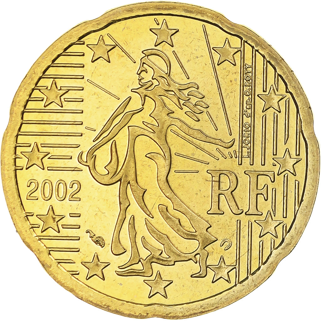 France, 20 Euro Cent, 2002, Paris, Série BE, MS(65-70), Nordic gold, KM:1286