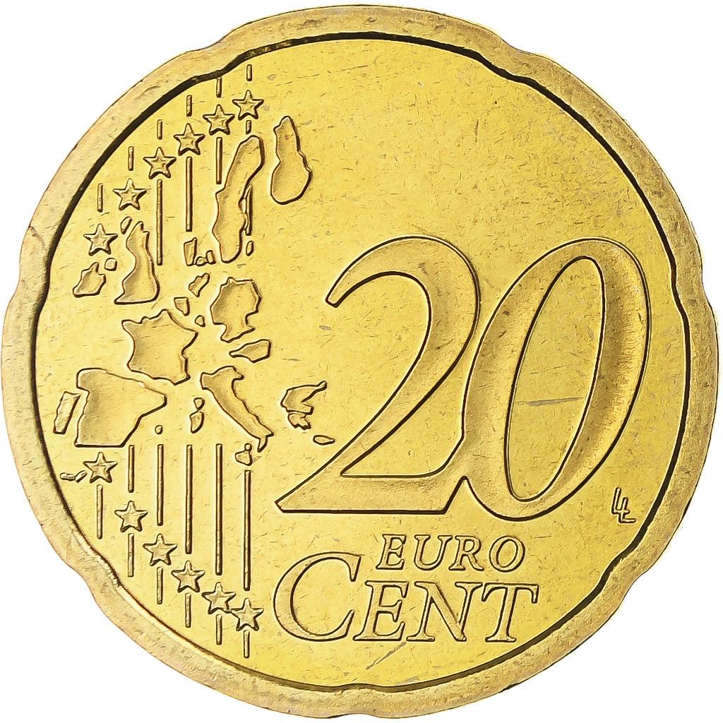 France, 20 Euro Cent, 2002, Paris, Série BE, MS(65-70), Nordic gold, KM:1286