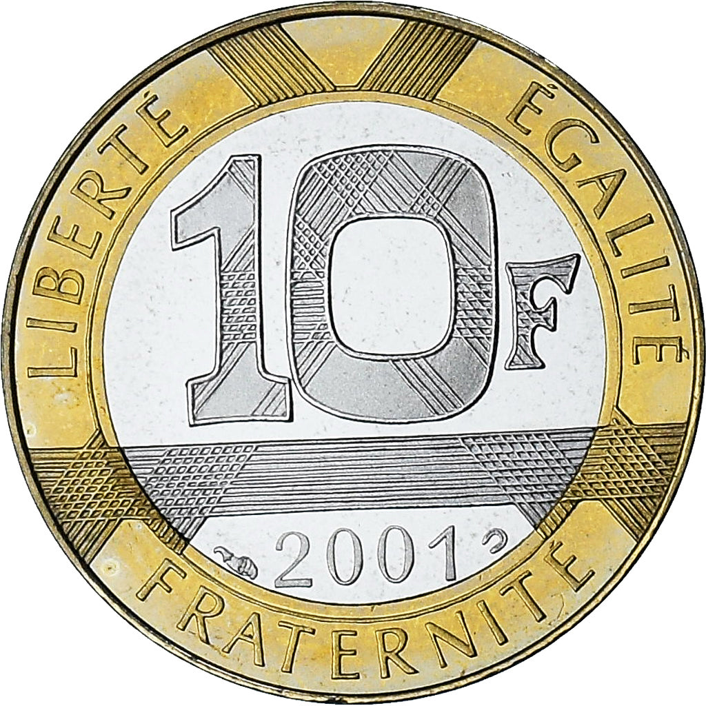 Frankreich, Génie, 10 Francs, 2001, Paris, Série BE, STGL, Bi-Metallic