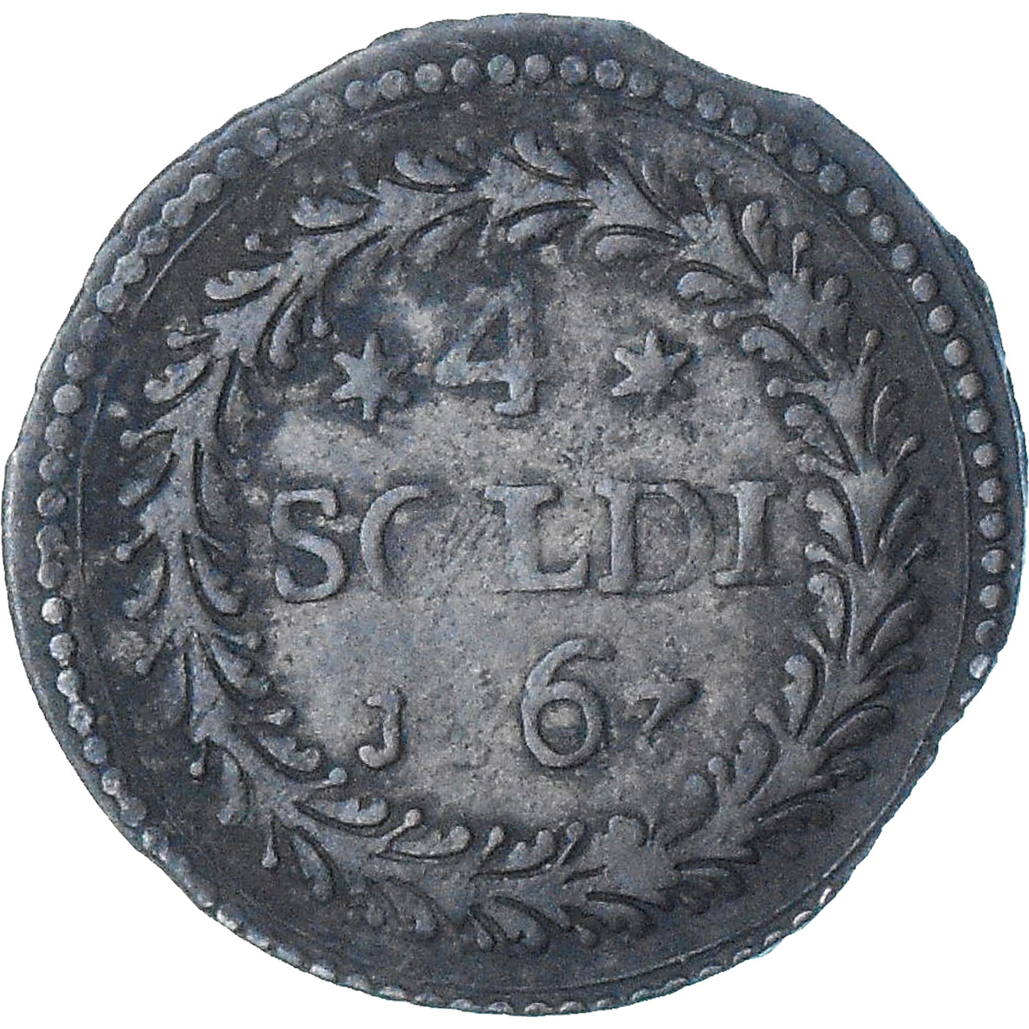 França, CORSICA, Pascal Paoli, 4 Soldi, 1767, Murato, EF(40-45), Lingote