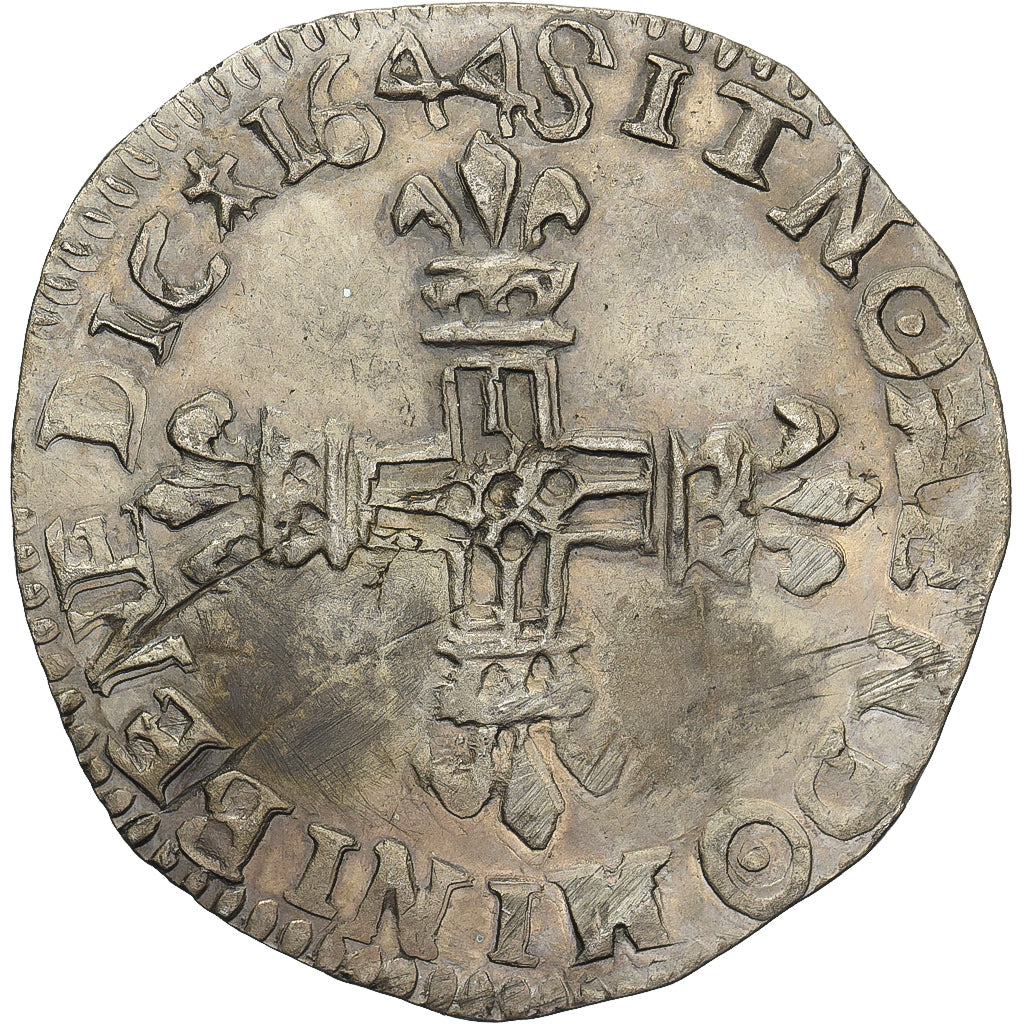 Francia, Louis XIV, 1/4 Ecu, 1644, Rennes, Plata, MBC+, Gadoury:136a