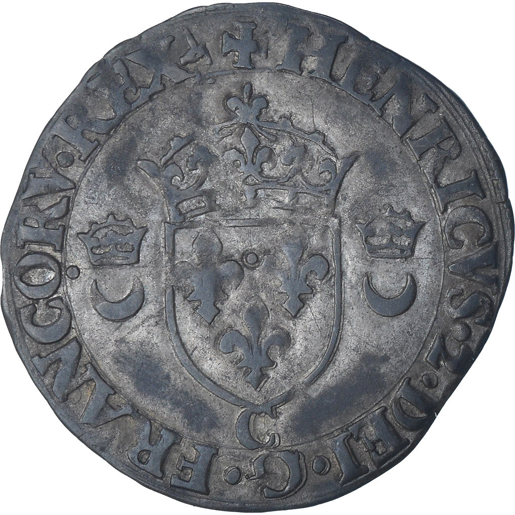 Francia, Henri II, Douzain aux croissants, 1553, Saint-Lô, Rare, BC+, Vellón
