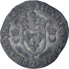 Francia, Henri II, Douzain aux croissants, 1553, Saint-Lô, Rare, BC+, Vellón