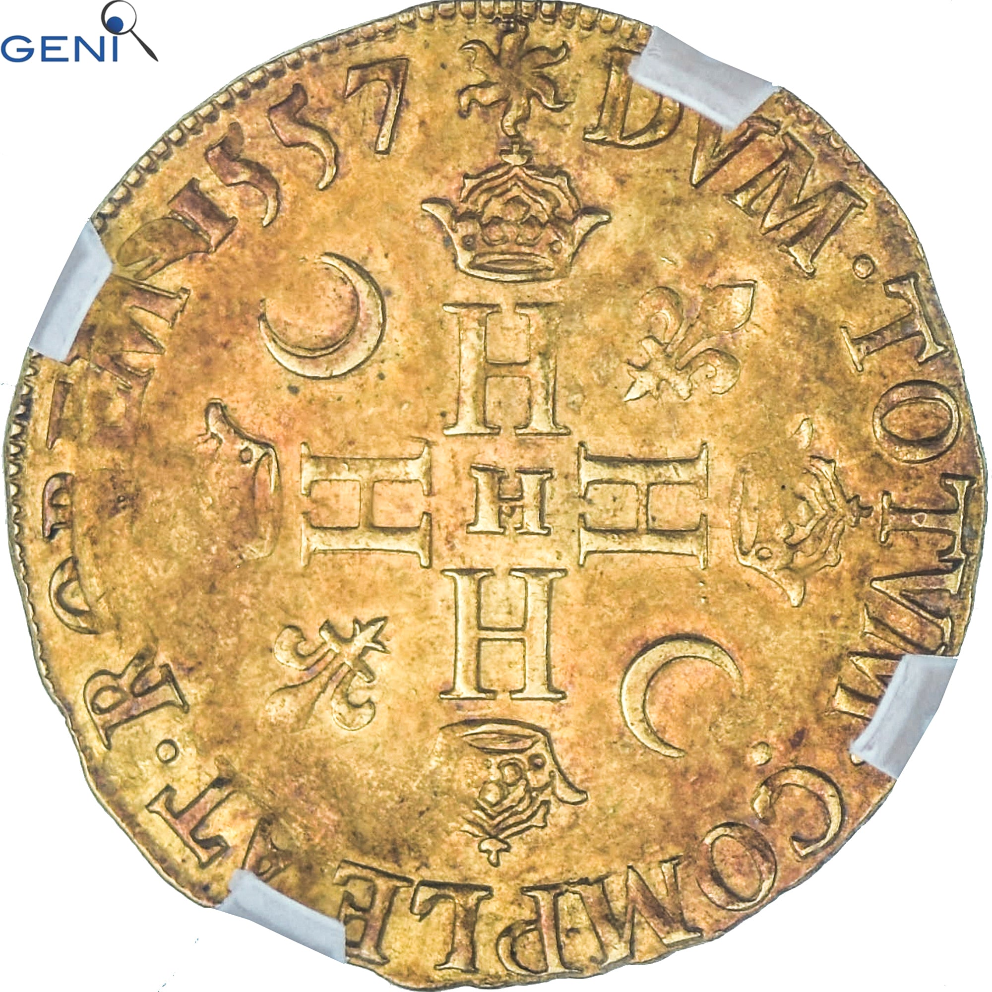 Francja, Henri II, Henri d'or, 1557, La Rochelle, Złoto, GENI