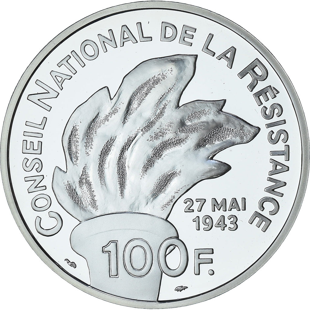 França, Jean Moulin, 100 Francs, 1993, Paris, Proof / BE, MS(65-70), Prata