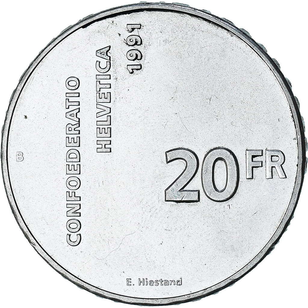Switzerland, Confédération, 20 Francs, 1991, Bern, MS(60-62), Silver, KM:70
