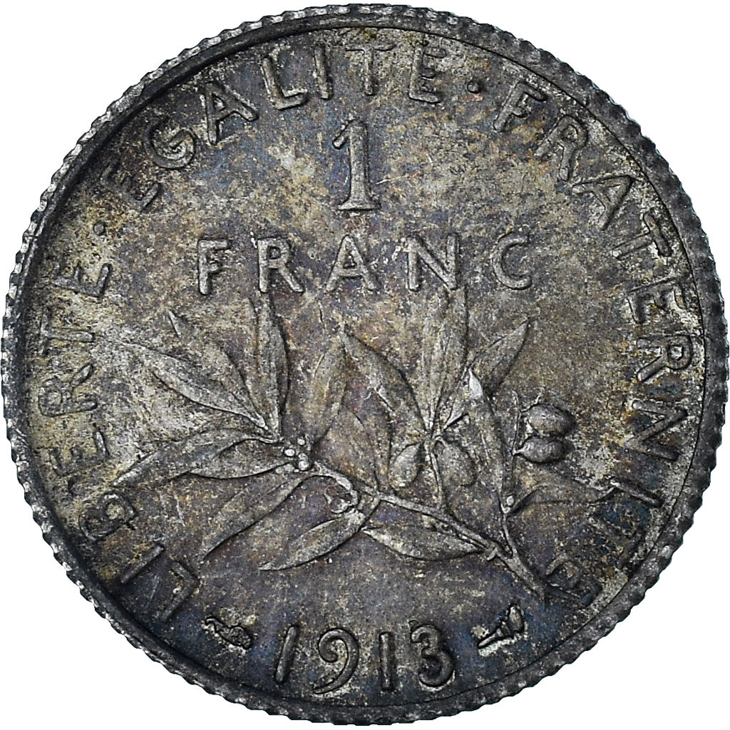 França, Semeuse, 1 Franc, 1913, Paris, AU(55-58), Prata, KM:844.1, Gadoury:467
