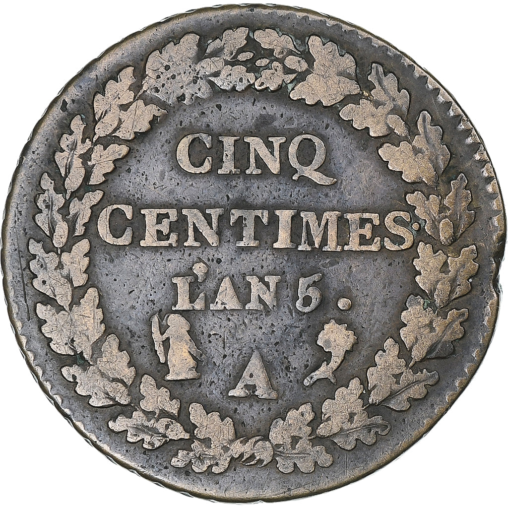 Francja, Dupré, 5 Centimes, AN 5, Paris, F(12-15), Miedź, Gadoury:126