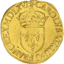 France, Charles IX, Écu d'or au soleil, 1566, Paris, Gold, AU(55-58)