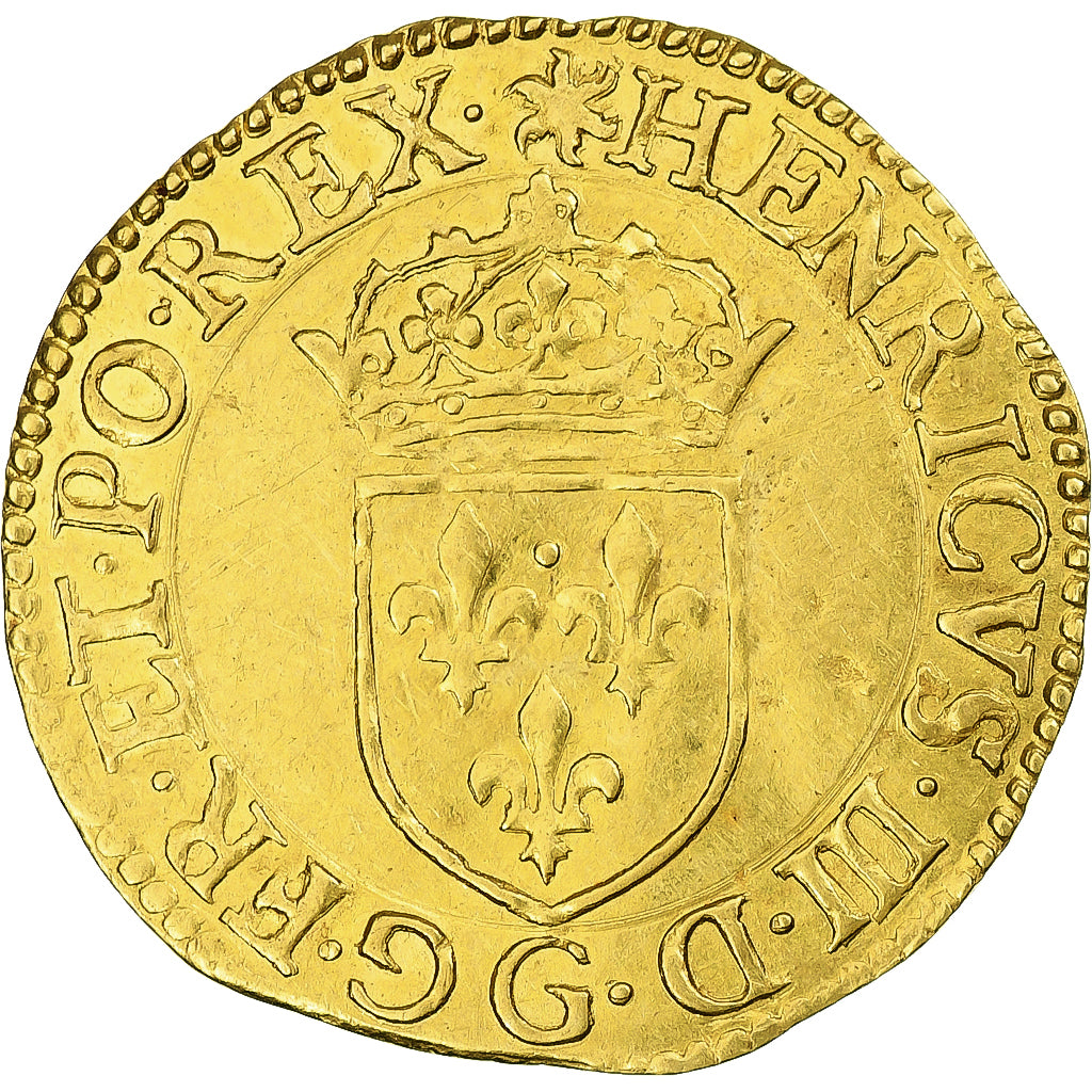 Francja, Henri III, Écu d'or au soleil, 1578, Poitiers, 3rd type, AU(50-53)