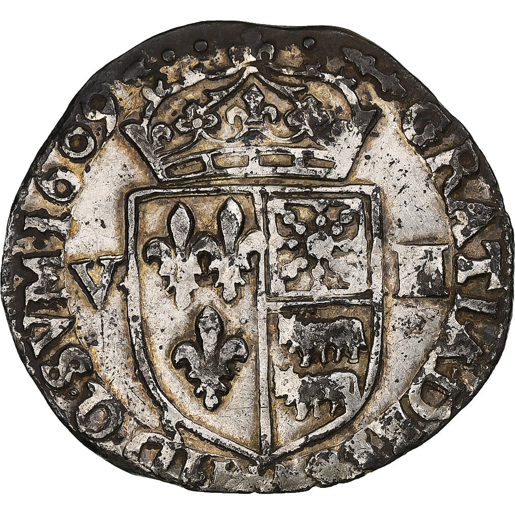 France, Henri IV, 1/8 Écu de Béarn, 1609, Morlaas, Very rare, EF(40-45)
