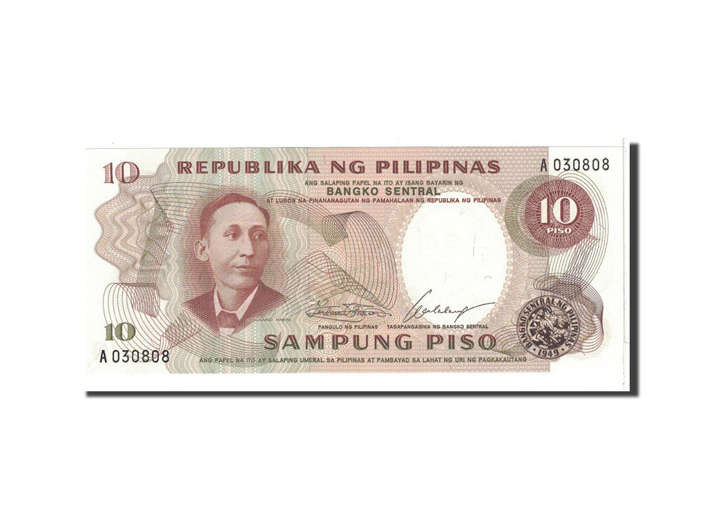 Banknote, Philippines, 10 Piso, 1969, Undated, KM:144a, UNC(65-70)