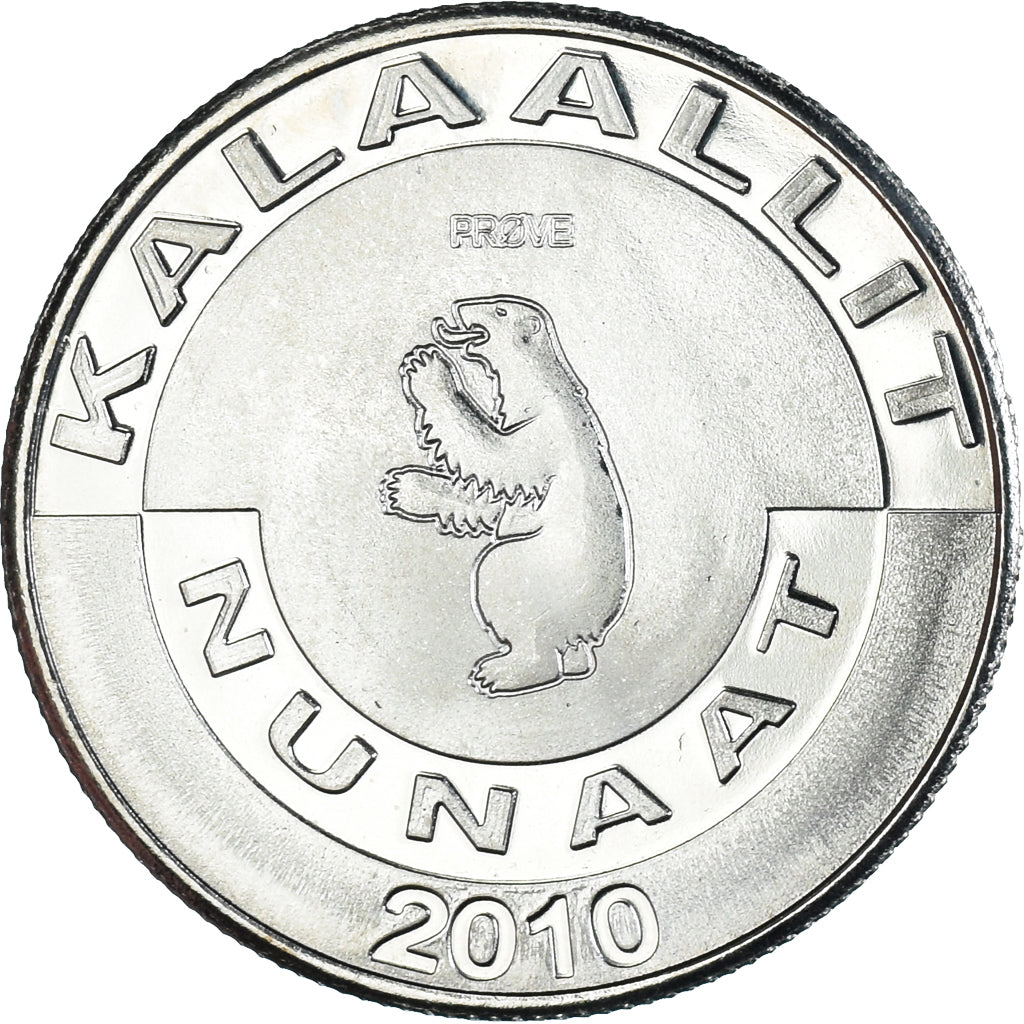 Coin, Groenland, 5 Kroner, 2010, KALAALLIT NUNAAT, MS(65-70), Cupronickel