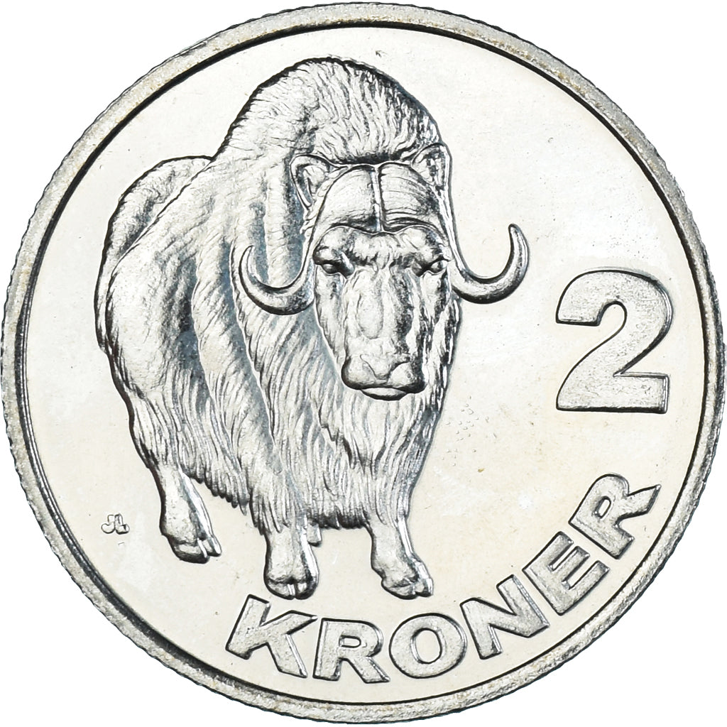 Coin, Groenland, 2 Kroner, 2010, Bœuf musqué., MS(63), Cupronickel