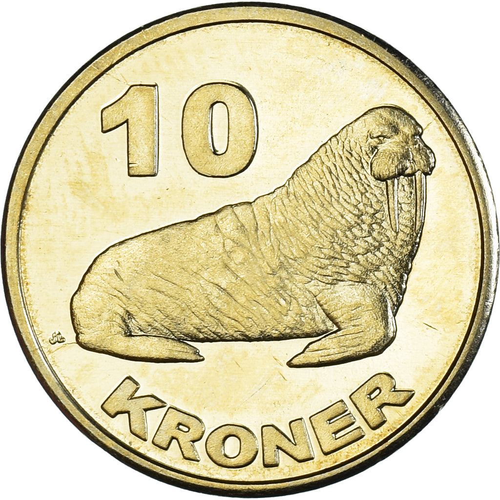 Coin, Groenland, 10 Kroner, 2010, Morse., MS(63), laiton