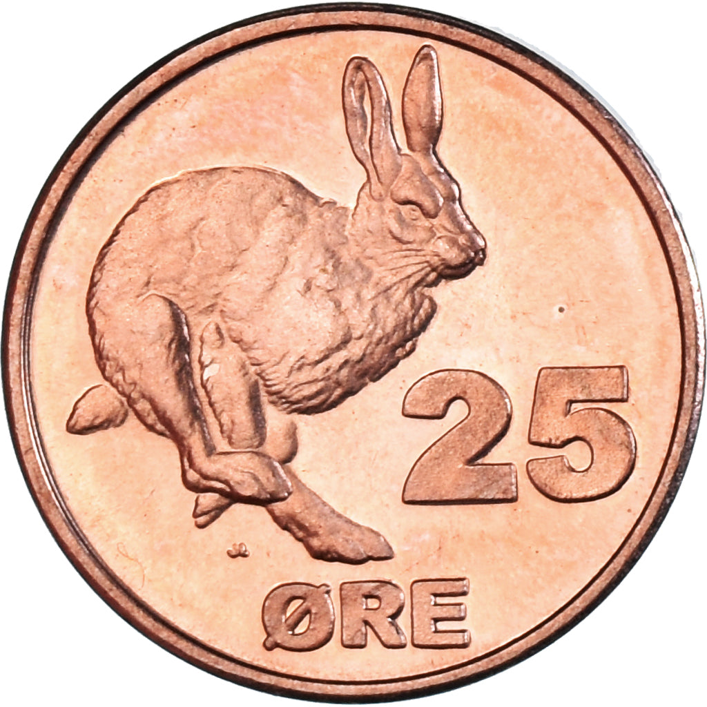 Coin, Groenland, 25 Öre, 2010, Lièvre arctique., MS(63), Cuivre