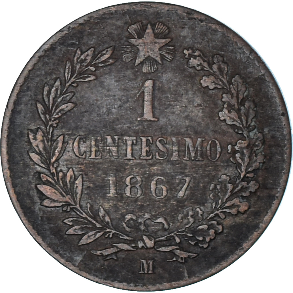 Moeda, Itália, Vittorio Emanuele II, Centesimo, 1867, Milan, EF(40-45), Cobre