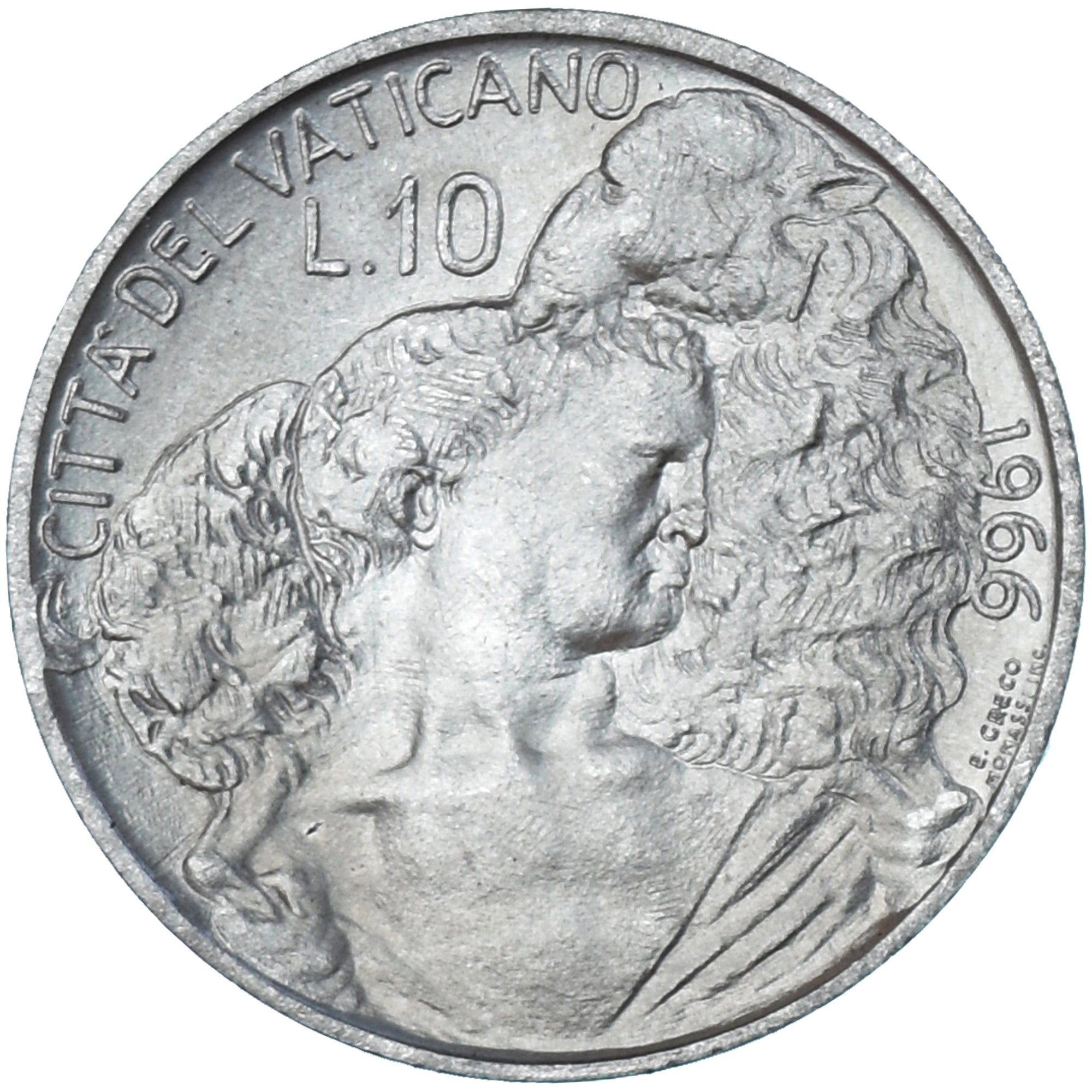 Coin, VATICAN CITY, Paul VI, 10 Lire, 1966, MS(63), Aluminum, KM:87