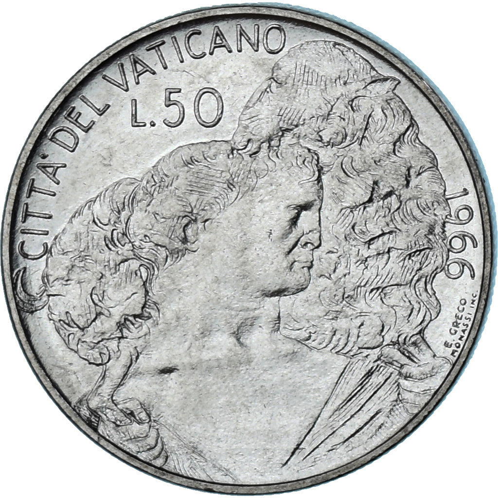 Münze, Vatikanstadt, Paul VI, 50 Lire, 1966, UNZ, Stainless Steel, KM:89