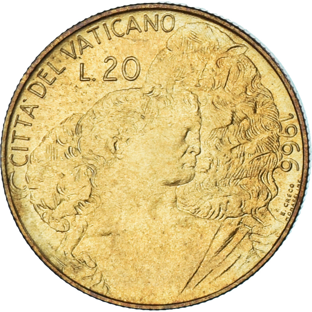 Monnaie, Cité du Vatican, Paul VI, 20 Lire, 1966, SPL, Bronze-Aluminium, KM:88