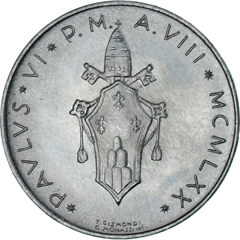 Moneta, PAŃSTWO WATYKAŃSKIE, Paul VI, 5 Lire, 1970, MS(63), Aluminium, KM:118